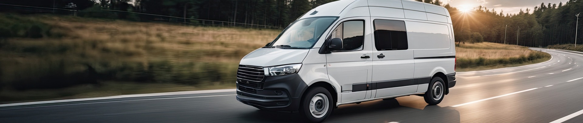Een witte rijdende bestelbus op straat